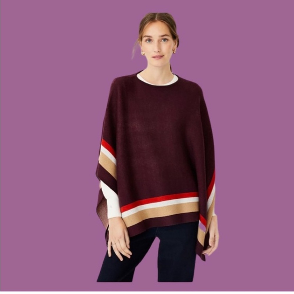 Ann Taylor Burgundy and Tan Striped Poncho